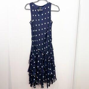 MSK Navy White Polka Dot Sheer Chiffon Midi Dress Size 8